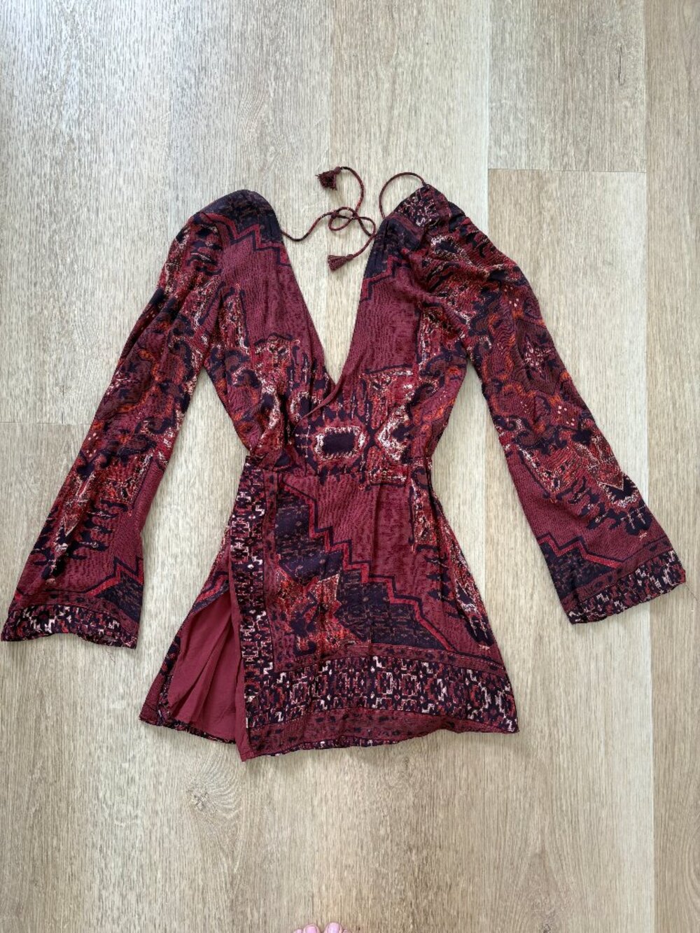 Revolve Kilim Mini Dress by The Jetset Diaries XS Boho Burgundy - Picture 3 of 5